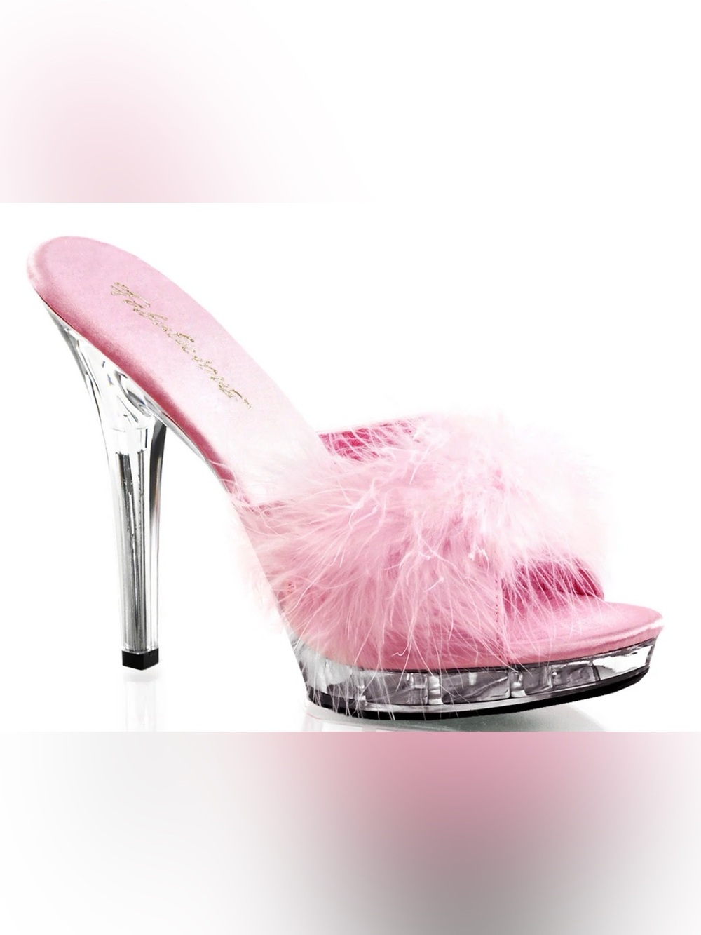 Fabulicious 5" Heel Pink Marabou Feather Slide Slippers Women